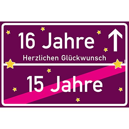 vanva 16 Geschenk Mädchen Schild mit Spruch Herzlichen Glückwunsch Ortsschild Violett vanva 16 Geschenk Mädchen Schild mit Spruch Herzlichen Glückwunsch Ortsschild Violett von vanva