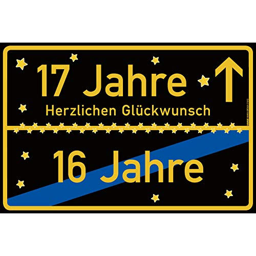 vanva 17 Geburtstag Schild - Ortsschild Herzlichen Glückwunsch 30x20 cm - Lustige Geschenke für Frauen 17 Jahre oder Dekoration - Party Deko Geschenkideen für den 17 Geburtstag Schwarz von vanva
