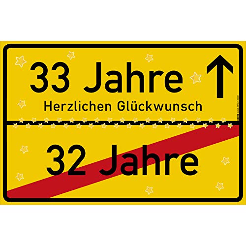 vanva 33 Geburtstag Schild - Ortsschild Herzlichen Glückwunsch 30x20 cm - Lustige Geschenke oder Dekoration - Party Deko Geschenkideen für den 33 Geburtstag Gelb vanva 33 Geburtstag Schild - Ortsschild Herzlichen Glückwunsch 30x20 cm - Lustige Geschenke oder Dekoration - Party Deko Geschenkideen für den 33 Geburtstag Gelb von vanva