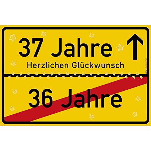 vanva 37 Geburtstag Schild - Ortsschild Herzlichen Glückwunsch 30x20 cm - Lustige Geschenke oder Dekoration - Party Deko Geschenkideen für den 37 Geburtstag Gelb vanva 37 Geburtstag Schild - Ortsschild Herzlichen Glückwunsch 30x20 cm - Lustige Geschenke oder Dekoration - Party Deko Geschenkideen für den 37 Geburtstag Gelb von vanva