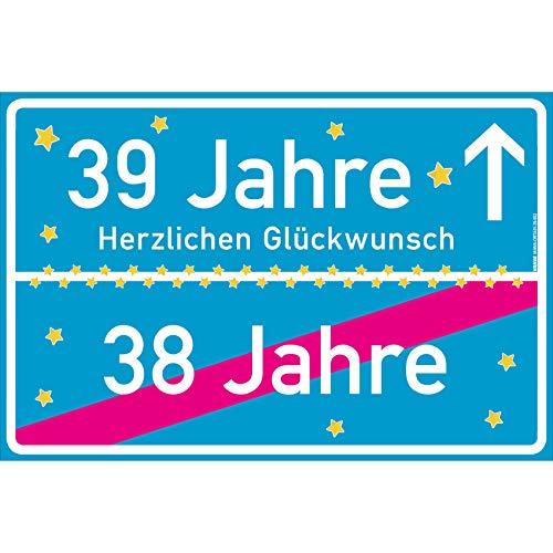 vanva 39 Geschenk Mädchen Schild mit Spruch 30x20 cm Herzlichen Glückwunsch Ortsschild Geschenk für Junge 39 Jahre Party Deko Geschenkideen für den 39 Geburtstag Türkis von vanva