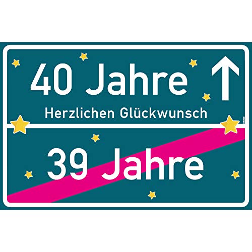 vanva 40 Geschenk Junge Schild mit Spruch Herzlichen Glückwunsch Ortsschild Mehrfarbig von vanva