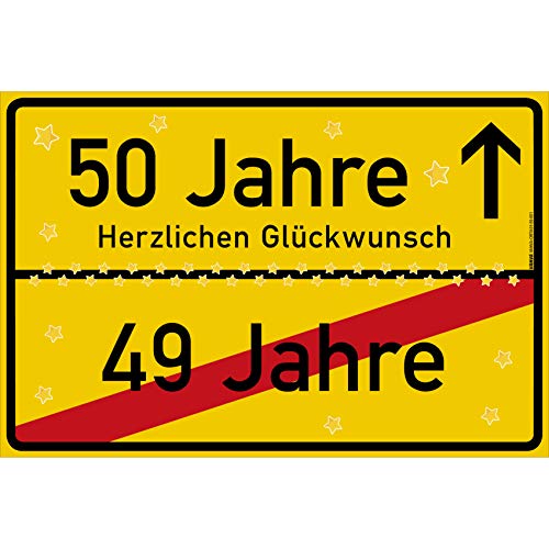 vanva 50 Geburtstag Schild - Ortsschild Herzlichen Glückwunsch 30x20 cm - Lustige Geschenke oder Dekoration - Party Deko Geschenkideen für den 50 Geburtstag Gelb von vanva