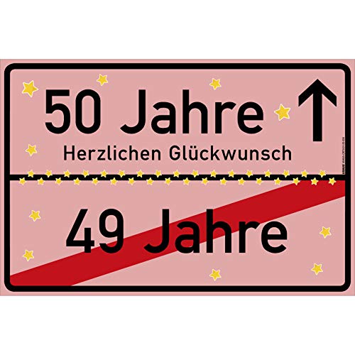 vanva 50 Jahre Party Deko Schild für den 50 Geburtstag Mädchen und Jungen Herzlichen Glückwunsch Spruch im Ortsschild Design Geschenk für Frauen 50 Jahre Party Deko Geschenkideen 50 Geburtstag Rosa von vanva