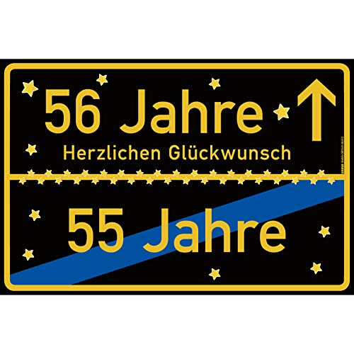 vanva 56 Geburtstag Schild - Ortsschild Herzlichen Glückwunsch 30x20 cm - Lustige Geschenke für Frauen 56 Jahre oder Dekoration - Party Deko Geschenkideen für den 56 Geburtstag Schwarz von vanva