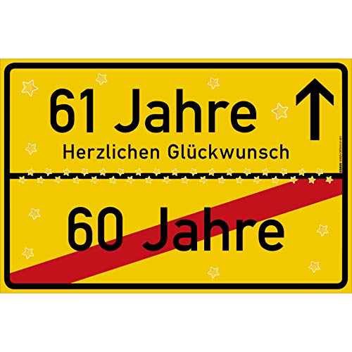 vanva 61 Geburtstag Schild - Ortsschild Herzlichen Glückwunsch 30x20 cm - Lustige Geschenke oder Dekoration - Party Deko Geschenkideen für den 61 Geburtstag Gelb vanva 61 Geburtstag Schild - Ortsschild Herzlichen Glückwunsch 30x20 cm - Lustige Geschenke oder Dekoration - Party Deko Geschenkideen für den 61 Geburtstag Gelb von vanva