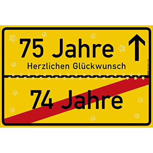 vanva 75 Geburtstag Schild - Ortsschild Herzlichen Glückwunsch 30x20 cm - Lustige Geschenke oder Dekoration - Party Deko Geschenkideen für den 75 Geburtstag Gelb vanva 75 Geburtstag Schild - Ortsschild Herzlichen Glückwunsch 30x20 cm - Lustige Geschenke oder Dekoration - Party Deko Geschenkideen für den 75 Geburtstag Gelb von vanva