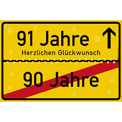 vanva 91 Geburtstag Schild - Ortsschild Herzlichen Glückwunsch 30x20 cm - Lustige Geschenke oder Dekoration - Party Deko Geschenkideen für den 91 Geburtstag Gelb vanva 91 Geburtstag Schild - Ortsschild Herzlichen Glückwunsch 30x20 cm - Lustige Geschenke oder Dekoration - Party Deko Geschenkideen für den 91 Geburtstag Gelb von vanva