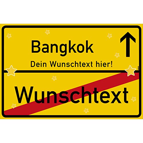 vanva Bangkok Schild mit Wunschtext Ortsschild Bangkok Geschenk 30x20cm Gelb Bangkok-Schilder selbst gestalten Bangkok-Geschenkideen für den Bangkok-Party Urlaub von vanva
