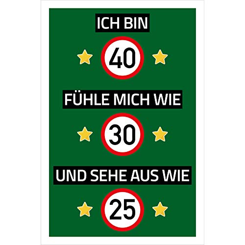 vanva Ich bin 40 Schild fühle Mich wie 30 Schild Sehe aus wie 25 Geburtstag Dekoration Freund Freundin Geschenkidee Männer Geburtstagsparty Frauen Geschenke Partydeko Fotobox Requisiten Grün dunkel von vanva