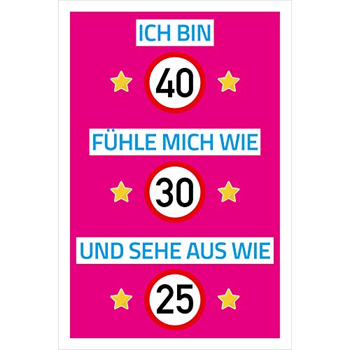 vanva Ich bin 40 Schild fühle Mich wie 30 Schild Sehe aus wie 25 Geburtstag Dekoration Freund Freundin Geschenkidee Männer Geburtstagsparty Frauen Geschenke Partydeko Fotobox Requisiten Pink von vanva