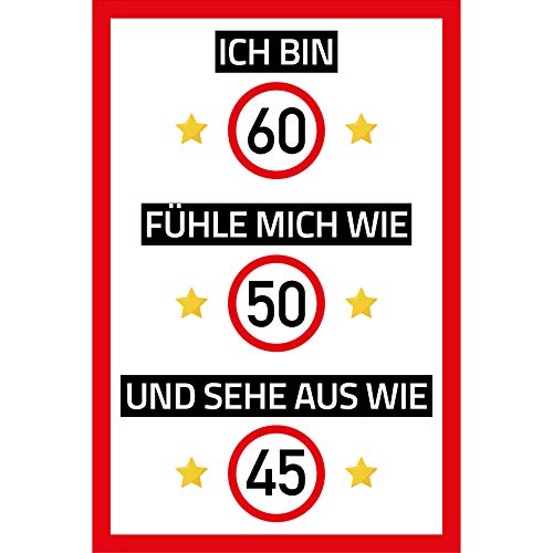vanva Ich bin 60 Schild fühle Mich wie 50 Schild Sehe aus wie 45 Geburtstag Dekoration Freund Freundin Geschenkidee Männer Geburtstagsparty Frauen Geschenke Partydeko Fotobox Requisiten Rot von vanva