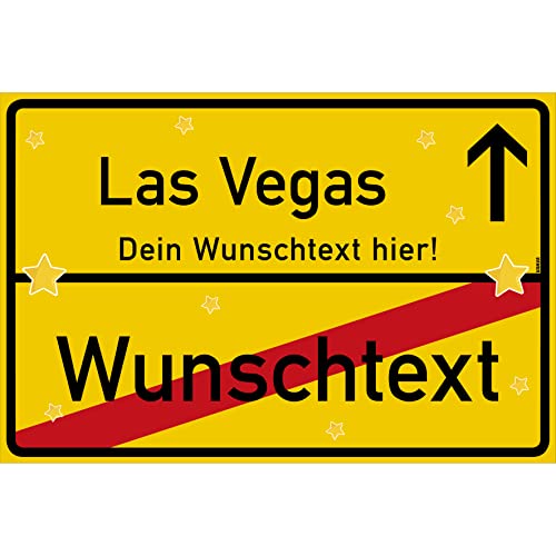 vanva Las Vegas Schild mit Wunschtext Ortsschild Las Vegas Geschenk 30x20cm Gelb Las Vegas-Schilder selbst gestalten Las Vegas-Geschenkideen für den Las Vegas-Party Urlaub von vanva
