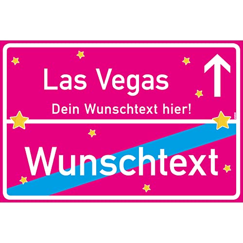 vanva Las Vegas Schild mit Wunschtext Ortsschild Las Vegas Geschenk 30x20cm Pink Las Vegas-Schilder selbst gestalten Las Vegas-Geschenkideen für den Las Vegas-Party Urlaub von vanva