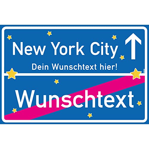 vanva New York City Schild mit Wunschtext Ortsschild New York City Geschenk 30x20cm Dunkelblau New York City-Schilder selbst gestalten New York City-Geschenkideen für den New York City-Party Urlaub von vanva