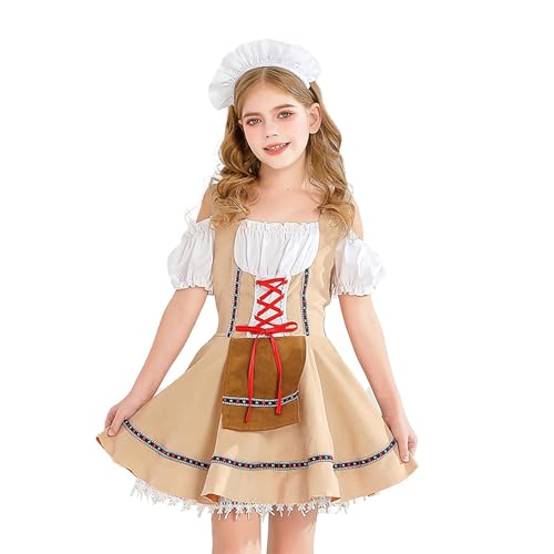 vaolkwsacz Mädchenrock Kinderkleidung Deutsches Karneval Performance Kleidung Mädchenkostüm Für Mädchen Länge (Khaki, 5-6 Years) von vaolkwsacz
