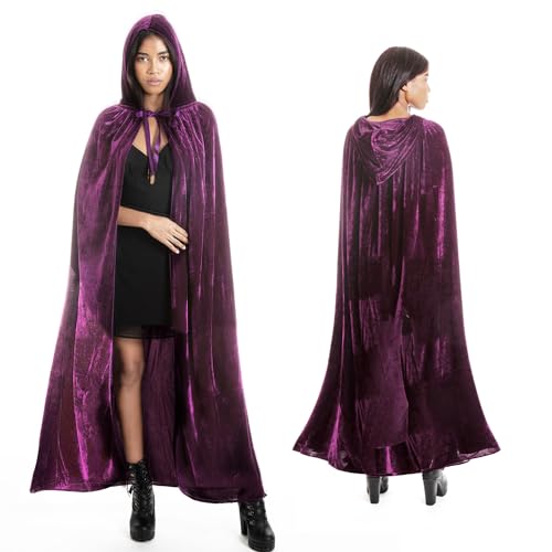 Langer Umhang mit Kapuze Samt Vampir Halloween Kostüm Mittelalterlicher Umhang Kostüm für Karneval und Halloween - Umhang Erwachsenenkostüm für Unisex Damen und Herren (Lila 150cm) von various