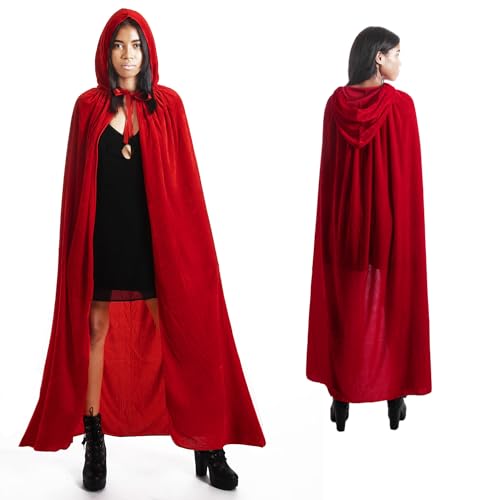 Langer Umhang mit Kapuze Samt Vampir Halloween Kostüm Mittelalterlicher Umhang Kostüm für Karneval und Halloween - Umhang Erwachsenenkostüm für Unisex Damen und Herren (Rot 150cm) von various