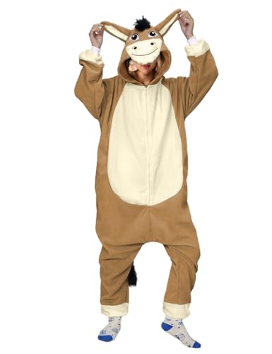 Unisex Erwachsene Esel Einteiler Pyjama Tier Plüsch Halloween Weihnachten Kostüm für Damen Herren von vavalad