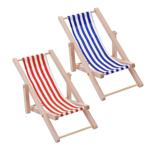 2 Stück Miniatur Strand Stuhl,1:12 Miniatur Liegestuhl,Hölzerner Mini Deko Liegestuhl,Kleiner Strandstuhl,Puppenhaus Strand Stuhl,Miniliegestuhl,Klappstuhl,Für Puppe Strand Mikrolandschaft DIY Deko von vcsjw