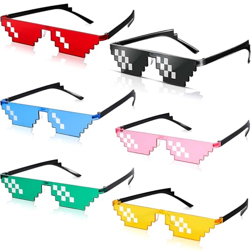 vcsjw 6 Paare Pixel Sonnenbrille,Lustige Brillen,Pixel Mosaik Brille,Thug Life Mosaikgläser,für Themenpartys,Konzerte,Geburtstags-Mitgebsel，Partys und Festivals (Sechs Farben) von vcsjw