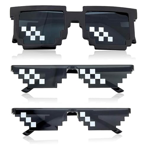 vcsjw Pixel Brille,3 Stück Pixel Mosaik Brille,Lustige Brillen,Party Brille,Lustige Sonnenbrillen,Thug Life Brille Coole Sonnenbrille für Party Verkleidungen Foto Requisiten - Schwarz,Unisex von vcsjw