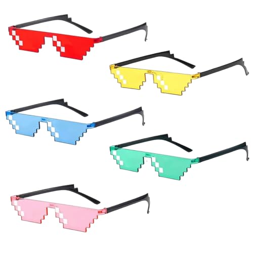 vcsjw Pixel Brille,5 Stück Pixel Mosaik Brille Lustig Party Brille,Party Sonnenbrille Set für Party Verkleidungen Foto Requisiten,Unisex (Blau,Rosa,Rot,Grün,Gelb) von vcsjw