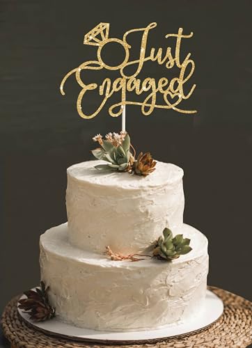 Just Engaged Tortenaufsatz für Verlobungsparty-Dekorationen, goldenes Verlobungsringschild, "We're Engaged"-Kuchenaufsätze, Dekorationen von veegood