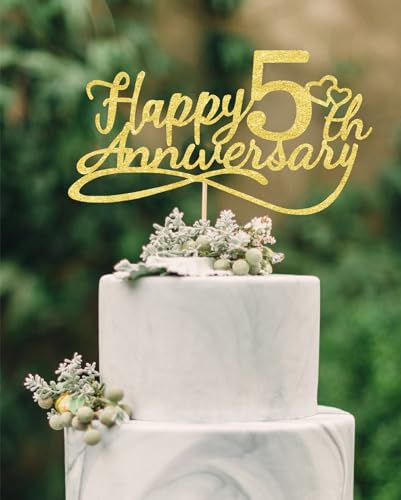 Kuchendekoration "Happy 5th Anniversary" – Dekoration zum 5. Hochzeitstag, Kuchendekoration zum 5. Hochzeitstag, Party-Dekoration, 5. Jahrestag Kuchendekoration "Happy 5th Anniversary" – Dekoration zum 5. Hochzeitstag, Kuchendekoration zum 5. Hochzeitstag, Party-Dekoration, 5. Jahrestag von veegood