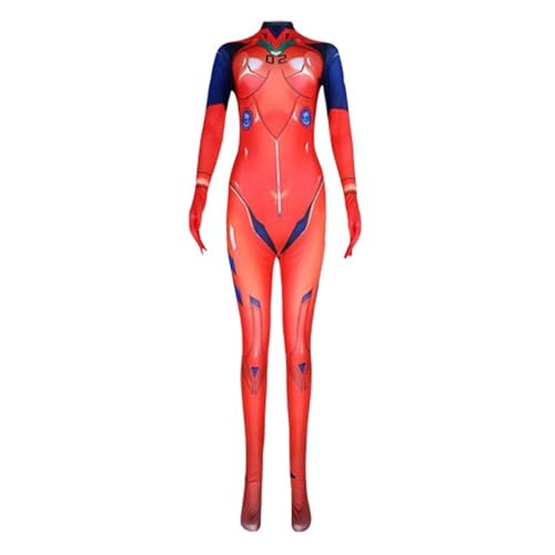 vewoza Anime Cosplay Asuka Langley Soryu Cosplay Kostüm Jumpsuits Bodysuit Asuka Kampfanzug Perücke Hut Katzenohren Baseball Cap Set Karneval Halloween Kostüme Outfits (Typ 1, L) von vewoza
