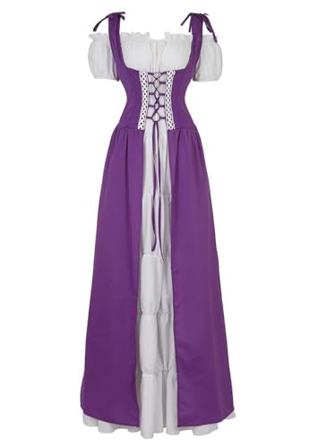 vewoza Renaissance-Kostüm für Damen, mittelalterliches Kleid, irisch, luxuriös, viktorianisch, Vintage, Cosplay, Party, Halloween (lila, XL) von vewoza