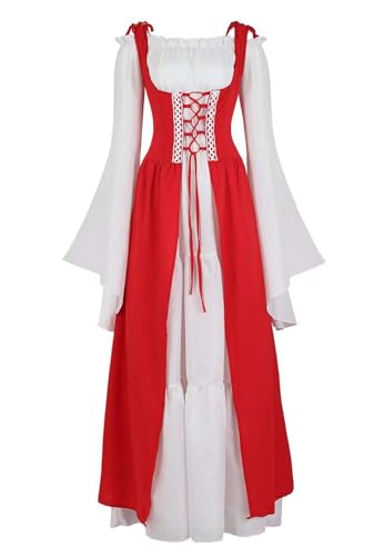 vewoza Renaissance-Kostüm für Damen, mittelalterliches Kleid, irisch, viktorianisch, Vintage, Halloween, Übergröße, Übergröße, Rot, Größe L vewoza Renaissance-Kostüm für Damen, mittelalterliches Kleid, irisch, viktorianisch, Vintage, Halloween, Übergröße, Übergröße, Rot, Größe L von vewoza