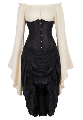 vewoza Renaissance-Kostüm für Damen, mittelalterliches Kleid, irisch, viktorianisch, Vintage, Halloween, Übergröße (3-teiliges Set, M) von vewoza