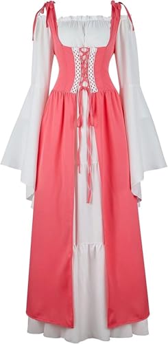 vewoza Renaissance-Kostüm für Damen, mittelalterliches Kleid, irisch, viktorianisch, Vintage, Halloween, Übergröße (Rosa, M) von vewoza