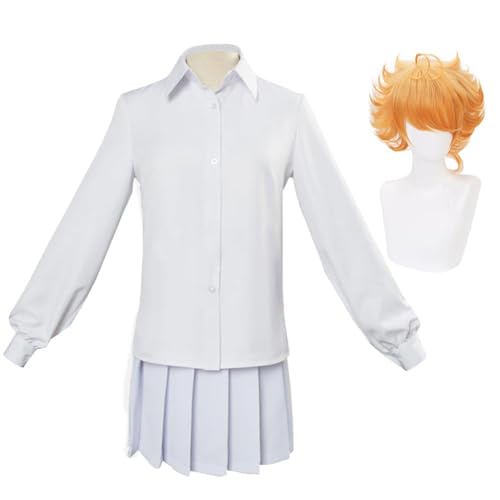 vewoza The Promised Neverland Cosplay Kostüm Uniform Emma Cosplay Kleid Norman Cosplay Kostüme Outfit Perücke Halloween Karneval Kostüm für Männer Frauen (Emma mit Perücke, S) von vewoza