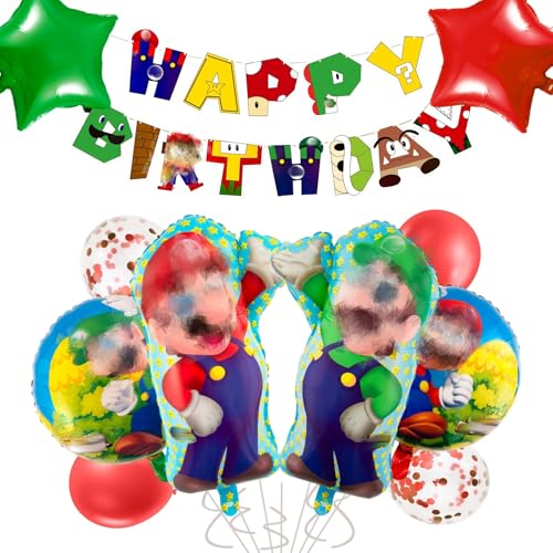 Super Geburtstag Deko Jungen Mädchen Geburtstagsdeko, Brother Folienballons Happy Birthday Banner Balloon Kindergeburtstag Deko Girlande für Thema Party Supplies Deko von viallolipa
