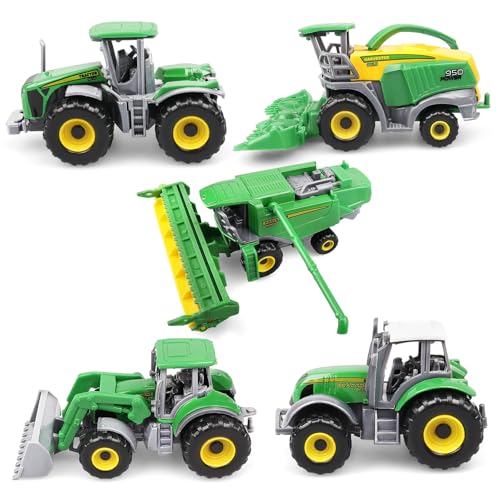 victob Set mit 5 Farm Traktor Spielzeugen, Metallguss Traktoren für Kinder 3-9 Jahre, Landmaschinen Spielzeug für Jungen Kleinkinder Geschenke, Kuchendekoration Party Geschenke von victob