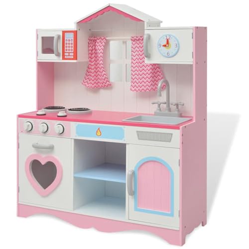 vidaXL Kinderküche Spielküche Spielzeugküche 82 x 30 x 100 cm Holz Rosa und Weiß von vidaXL