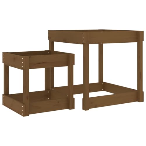 vidaXL Sand Spieltisch 2 STK., Kinderspieltisch mit Spielflächen für Außenbereich, Sandtisch Sandkastentisch Matschtisch, Honigbraun Massivholz Kiefer von vidaXL