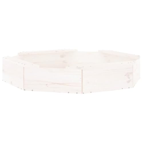 vidaXL Sandkasten, Achteck Sandkiste mit Sitzen, Sandbox mit bodenlosem Design, Holz Spielzeug für Garten Outdoor, Weiß Massivholz Kiefer von vidaXL