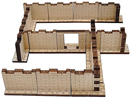 viipha Dungeon Brick Walls (16 Stück) Holzfliesen lasergeschnitten, 5,1 x 2,5 cm, 3D-modulare Geländefliesen 28 mm Skala von viipha