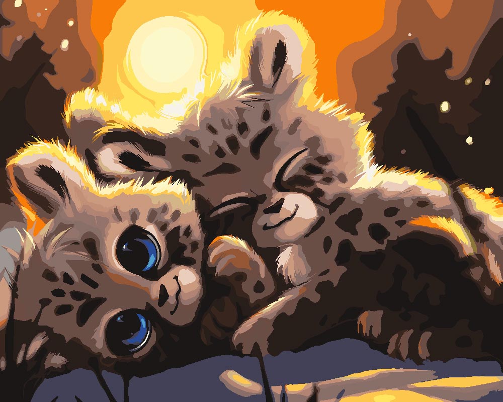 Malen nach Zahlen - Kuschelnde Leoparden - by Vink, mit Rahmen von vink