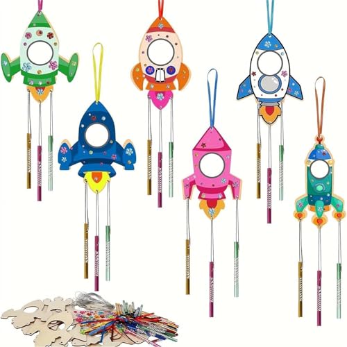virkwuy 12 Stück Windspiel Bastelset Kinder, Raketen Windspiel Bastelset, Spielzeug Raketen, Geeignet für Kinderzimmerdekoration, Eltern-Kind-Bastelarbeiten, usw von virkwuy