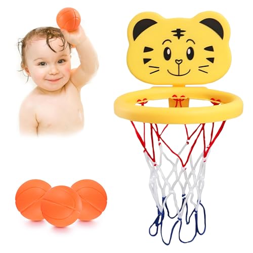 virkwuy Kinder Badewanne Basketball Korb, Pool Spielzeug Basketball Korb, Toomies Badespielzeug Basketball Hoop, Geeignet für Bäder, Kinderzimmer, Wohnzimmer und Andere Glatte Oberflächen (Tiger) von virkwuy