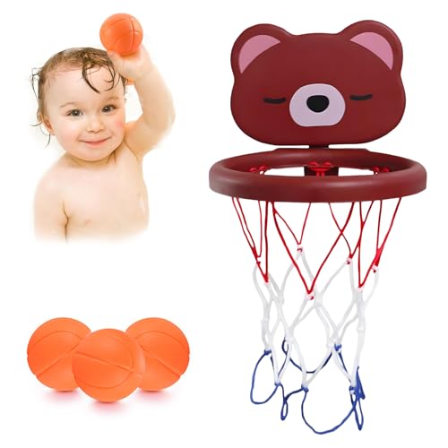 virkwuy Kinder Badewanne Basketball Korb, Pool Spielzeug Basketball Korb, Toomies Badespielzeug Basketball Hoop, Geeignet für Bäder, Kinderzimmer, Wohnzimmer und Andere Glatte Oberflächen (Braunbär) von virkwuy