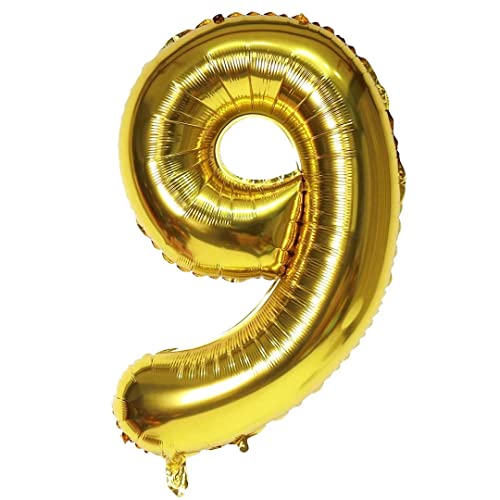 XXL Zahlenballon Gold 40 inch Giant Number Foil Balloon 100 cm Helium Number Folienballon als Geschenk und Überraschung für Geburtstage, Jubiläum, Party Deko (Zahl Neun 9) von vita dennis