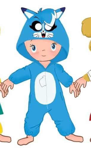 viving Akela Kigurimi Kätzchen-Kostüm für Kinder mit Sound, Größe 3-4 Jahre, Blau (1) von viving