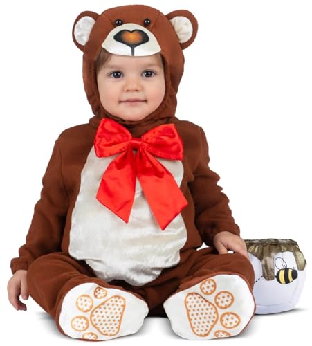 viving - Teddy-Kostüm, Mütze, Schleife, Body, Honigbecher aus Plüsch und Söckchen, Größe 7-12 M (1) von viving