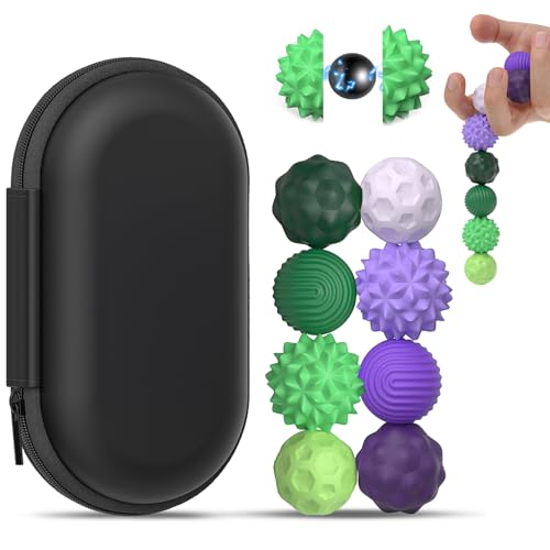 8 Stück Magnetische Fidget Toys, Magnetische Anziehungskraft Stress Bälle mit Silikonhülle, Magnetkugeln Stressball Silikon Sensorik Spielzeug, Sensory Toy ( Lila+Grün ) von vnfsmy