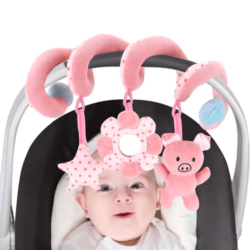 vocheer Hängespielzeug für Autositz, Krippe, Mobile, Kleinkind, Baby, Spirale, Plüschspielzeug für Kinderbett, Kinderwagen, Autositzstange (rosa Schwein) von vocheer